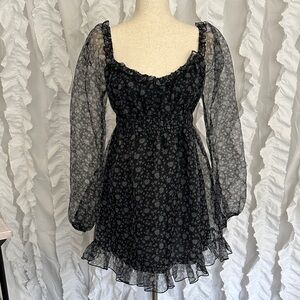 All in Favor Black and Blue Floral Women's Dress